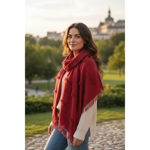 Womens Red Pink Distressed Frayed Oversized Blanket Wrap Scarf Shawl 50x25"